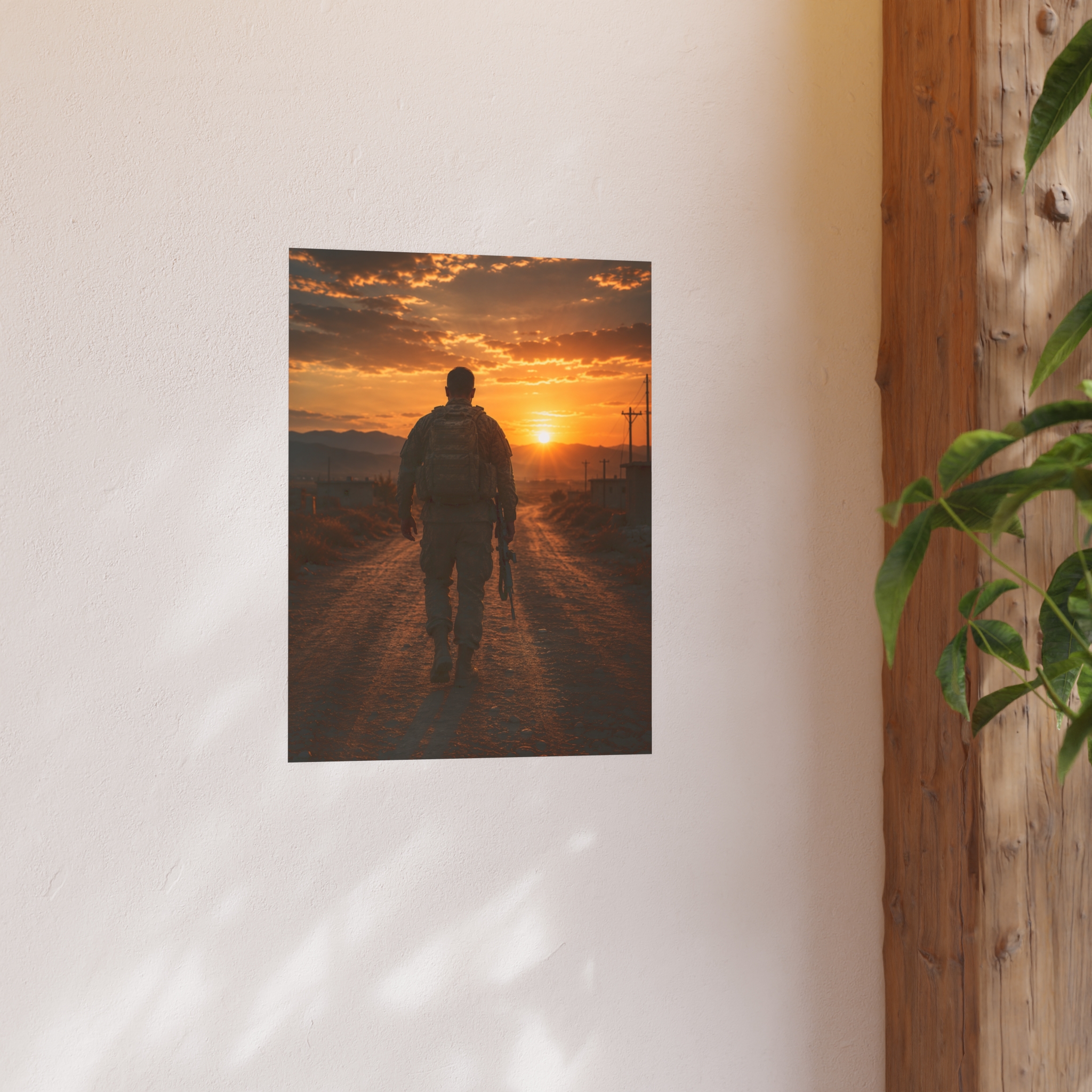Soldier Sunset Patriotic Wall Art Print, Military Veteran Heroic Decor, Army Camouflage Golden Hour Landscape for Home Office Gift - Image 4