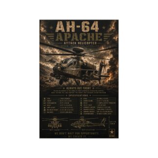 AH-64 Apache Attack Helicopter Specs Print Poster, Military Aviation Blueprint Wall Art, Man Cave Decor Gift for Him, US Army Veteran Gift