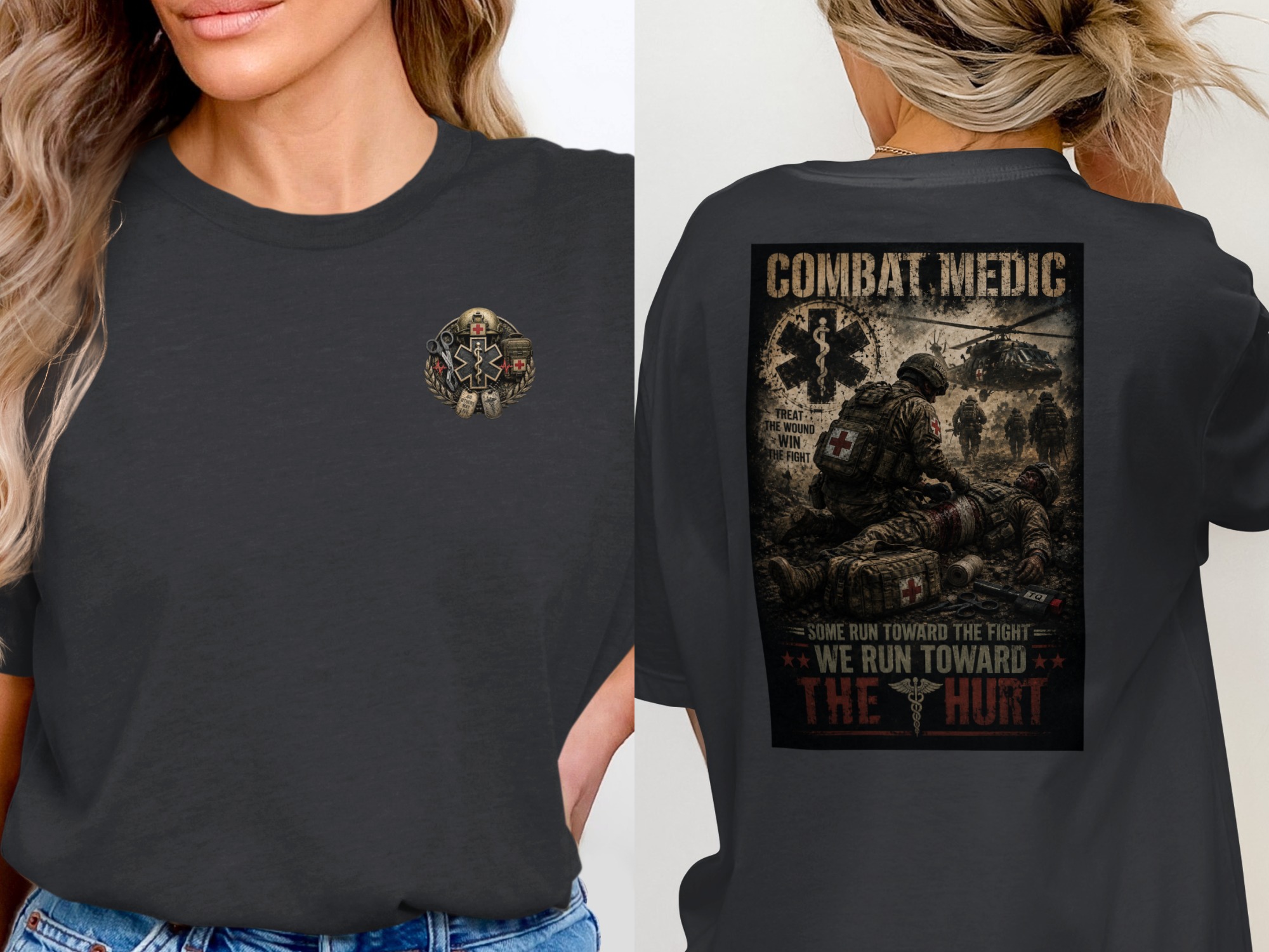 TITLE Combat Medic T-Shirt, We Run Toward the Hurt, Army 68W Military Medic Shirt, Veteran Tactical Medical Gift, Star of Life Graphic Tee - Image 15