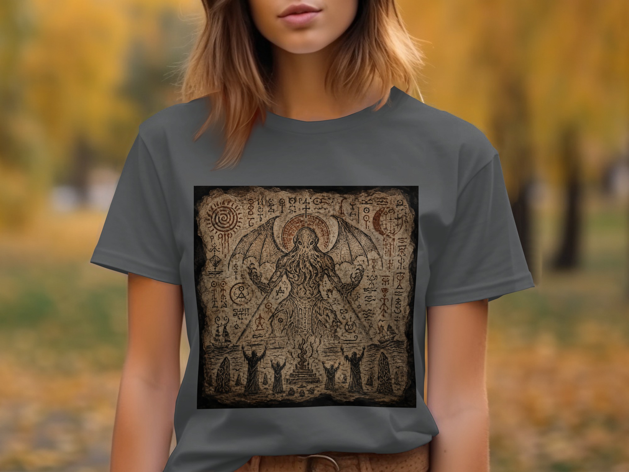 Lovecraftian Cthulhu Summoning Ritual T-Shirt, Eldritch Horror Occult Art Tee, Dark Academia Goth Mythos Fantasy Apparel Gift - Image 15