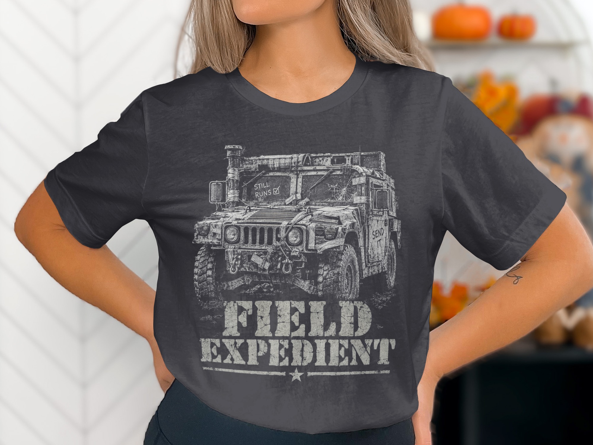 Field Expedient T-Shirt, Vintage Military 4x4 Truck Graphic Tee, Rugged Off Road Overlanding Shirt, Tactical Outdoor Vehicle Gift for Him - Image 11