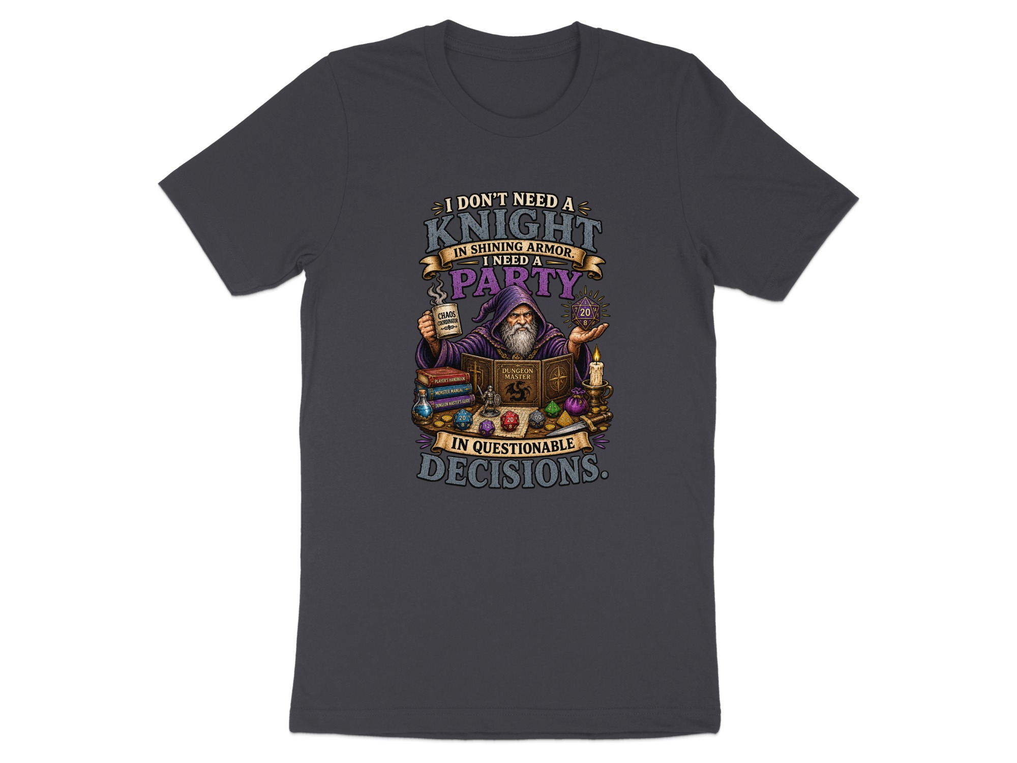 Dungeon Master Shirt, Chaos Coordinator DM Gift, Funny D&D RPG Game Night T-Shirt, Questionable Decisions Polyhedral Dice Tee - Image 3